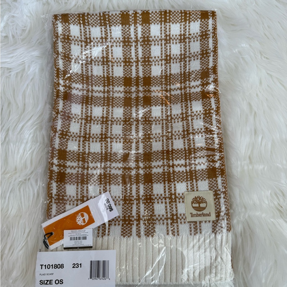 Timberland Brown and White Plaid Scarf
